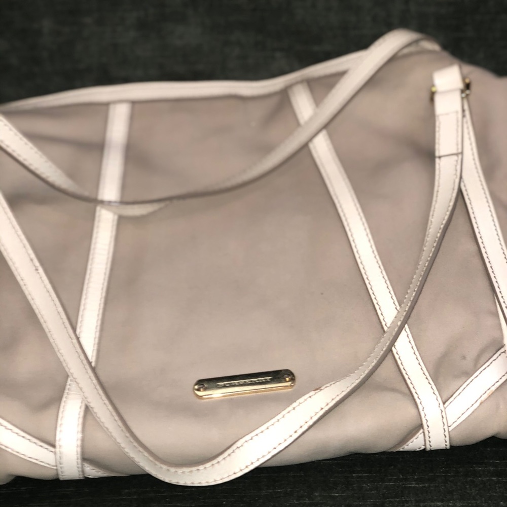 Burberry tan bag with ivory leather straps